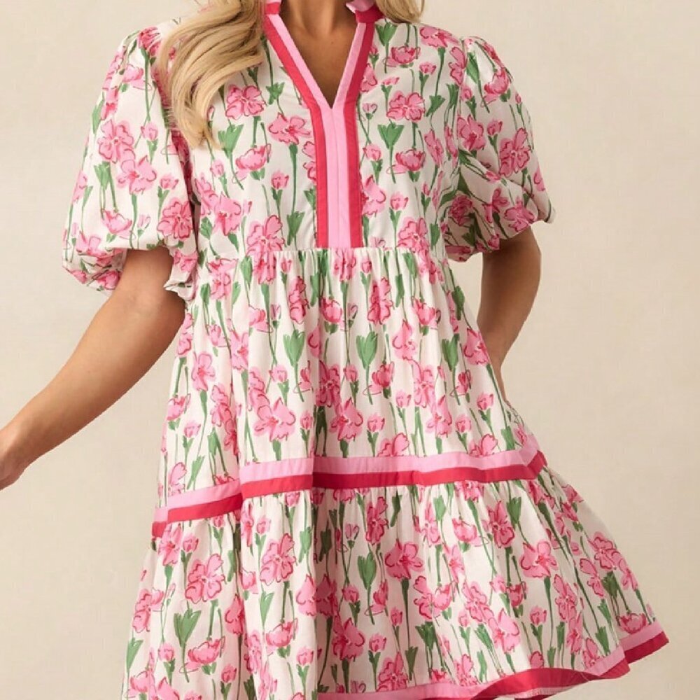Pink Cute Y2k Women's Babydoll Mini V Neck Sundress - Picture 4 of 4